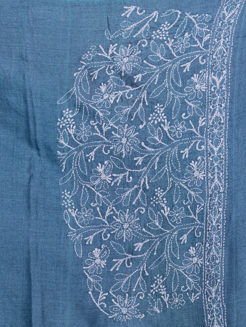 Cs Blue Tussar Silk Saree Border Embroidery