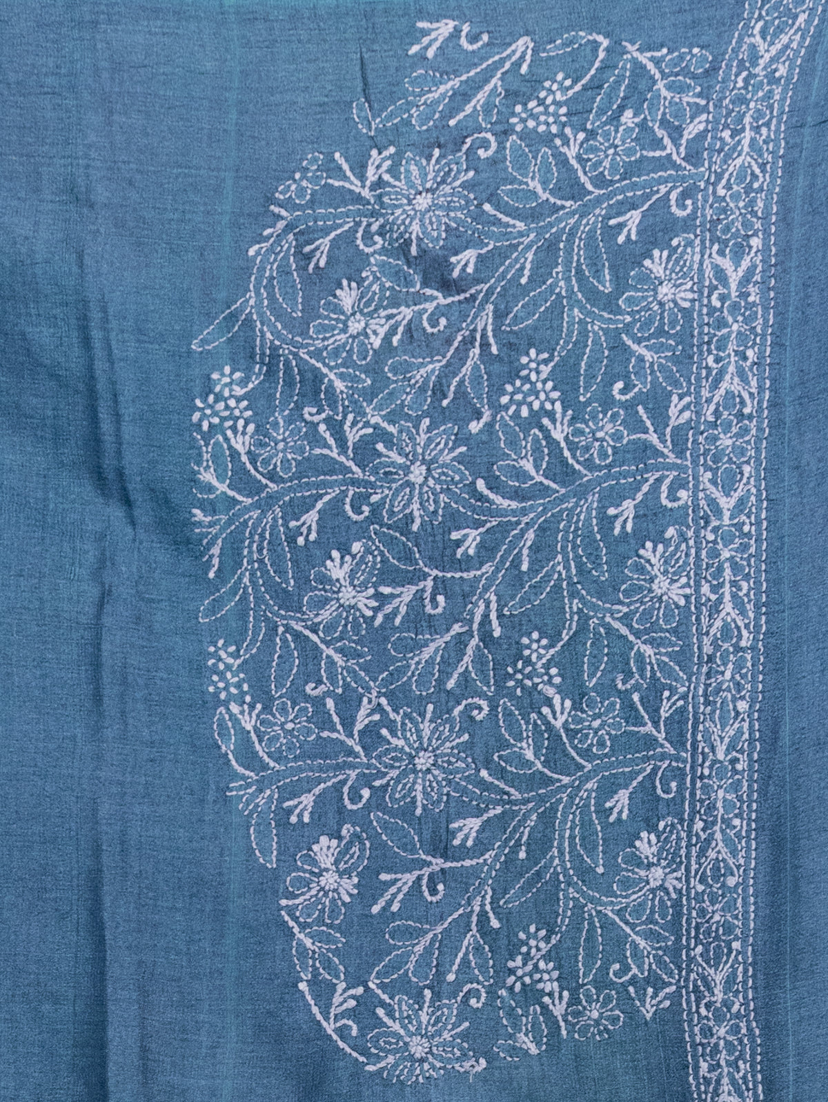 Cs Blue Tussar Silk Saree Border Embroidery