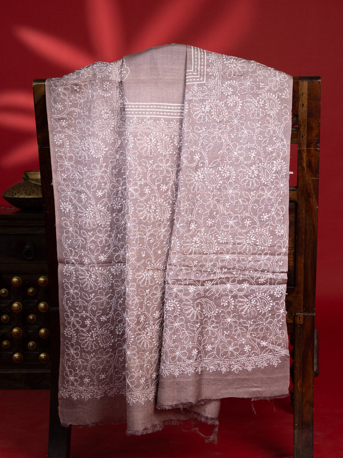 Brown Tussar Silk Saree With Border Embroidery