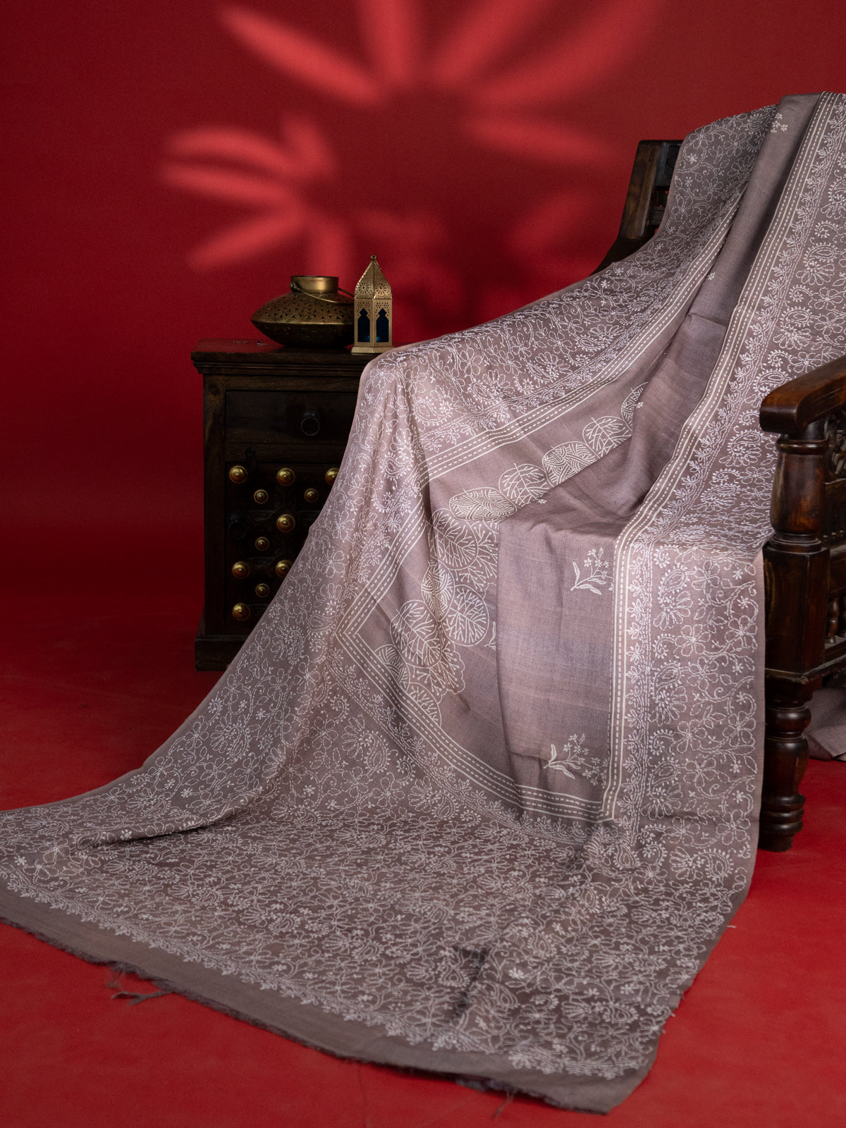 Brown Tussar Silk Saree With Border Embroidery
