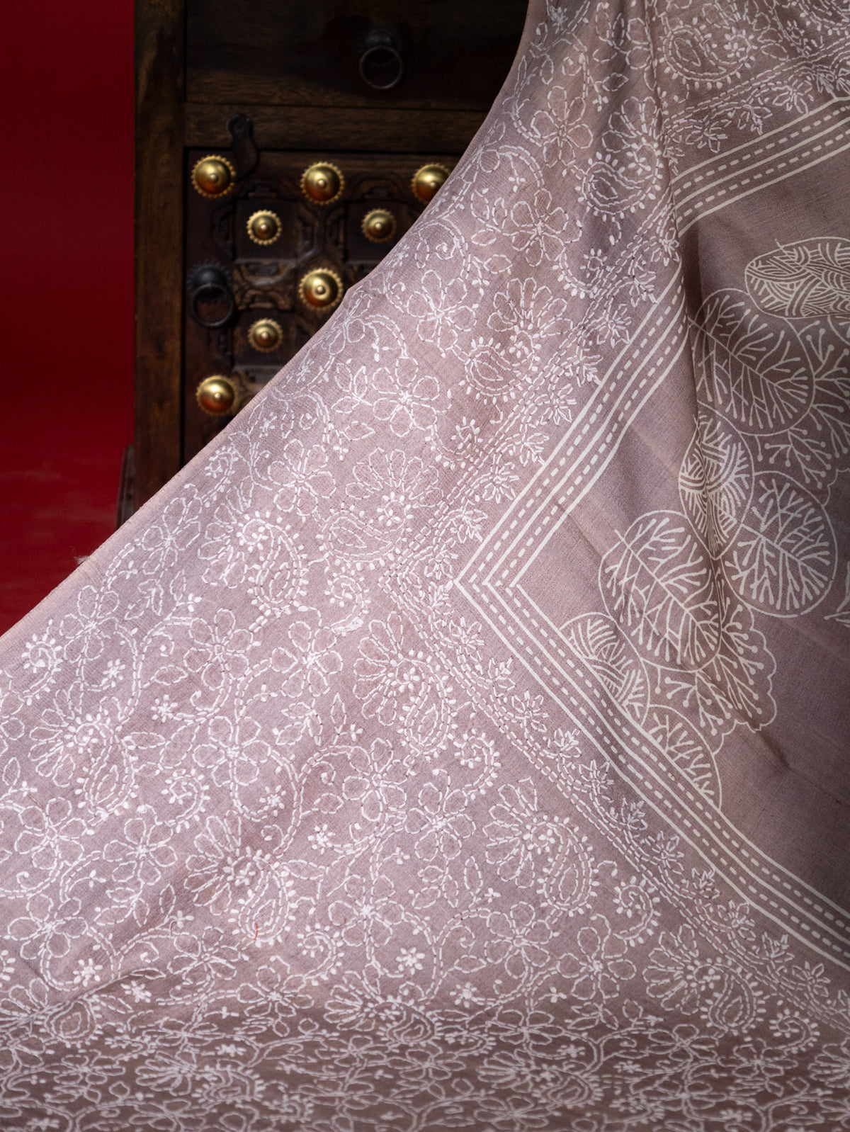 Brown Tussar Silk Saree With Border Embroidery