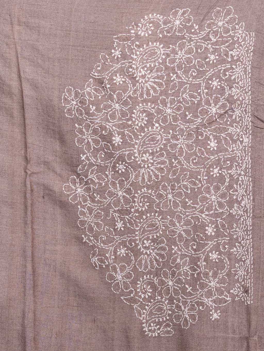 Brown Tussar Silk Saree With Border Embroidery