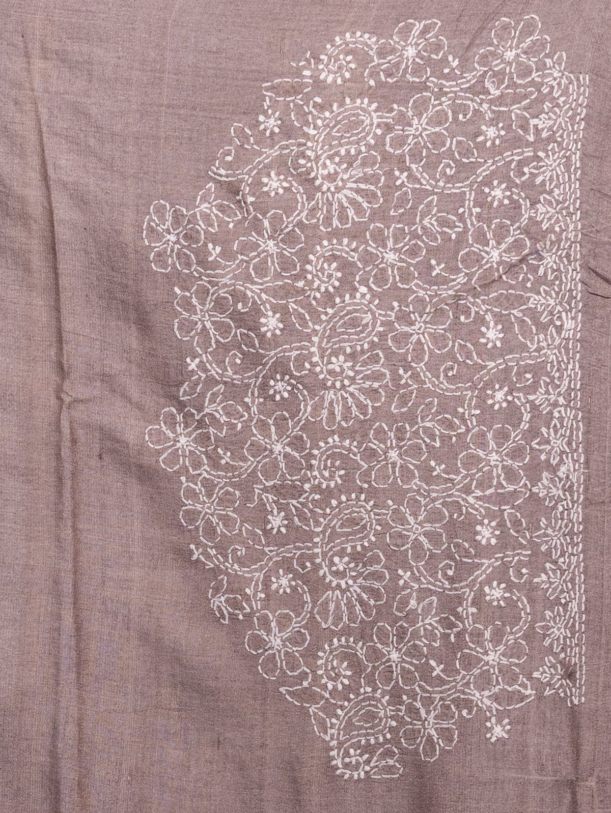 Brown Tussar Silk Saree With Border Embroidery