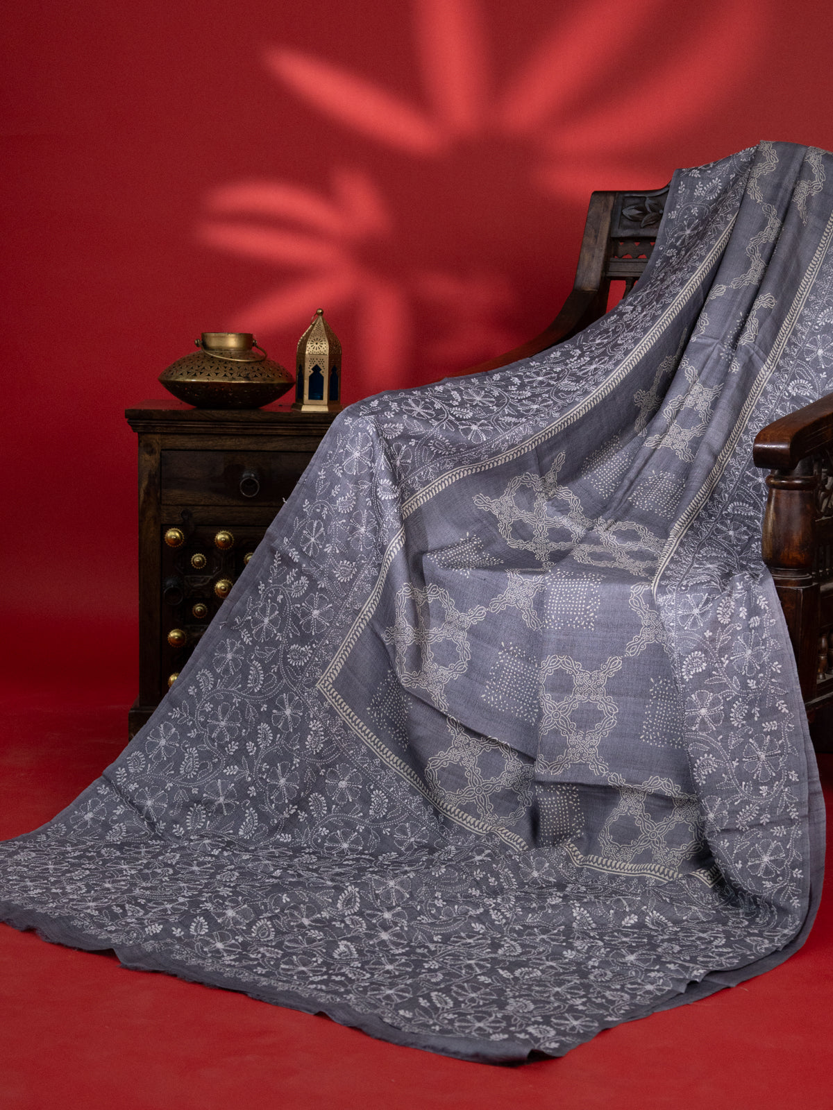 Grey Tussar Silk Saree With Border Embroidery