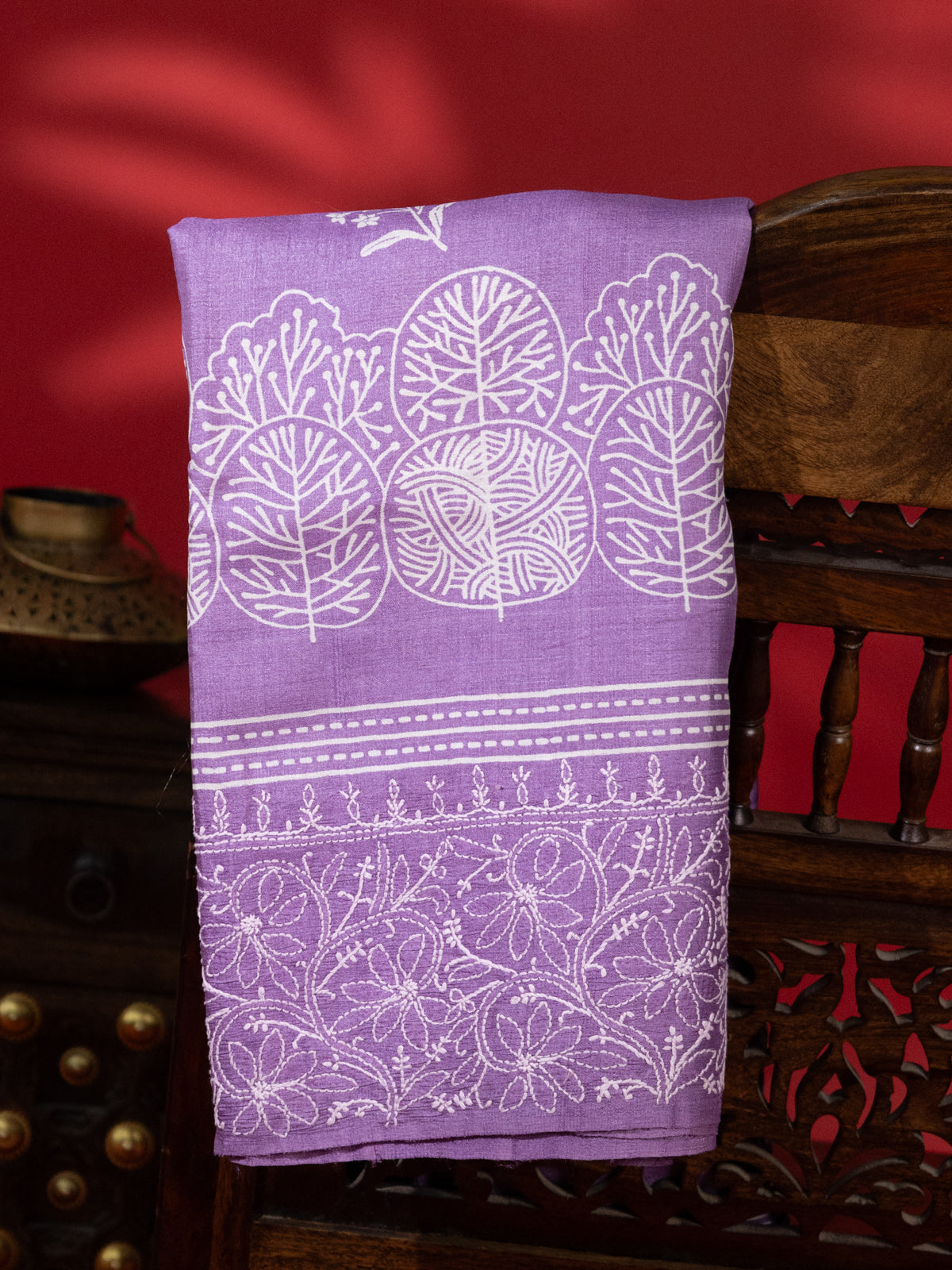Lavender Tussar Silk Saree Border Embroidery