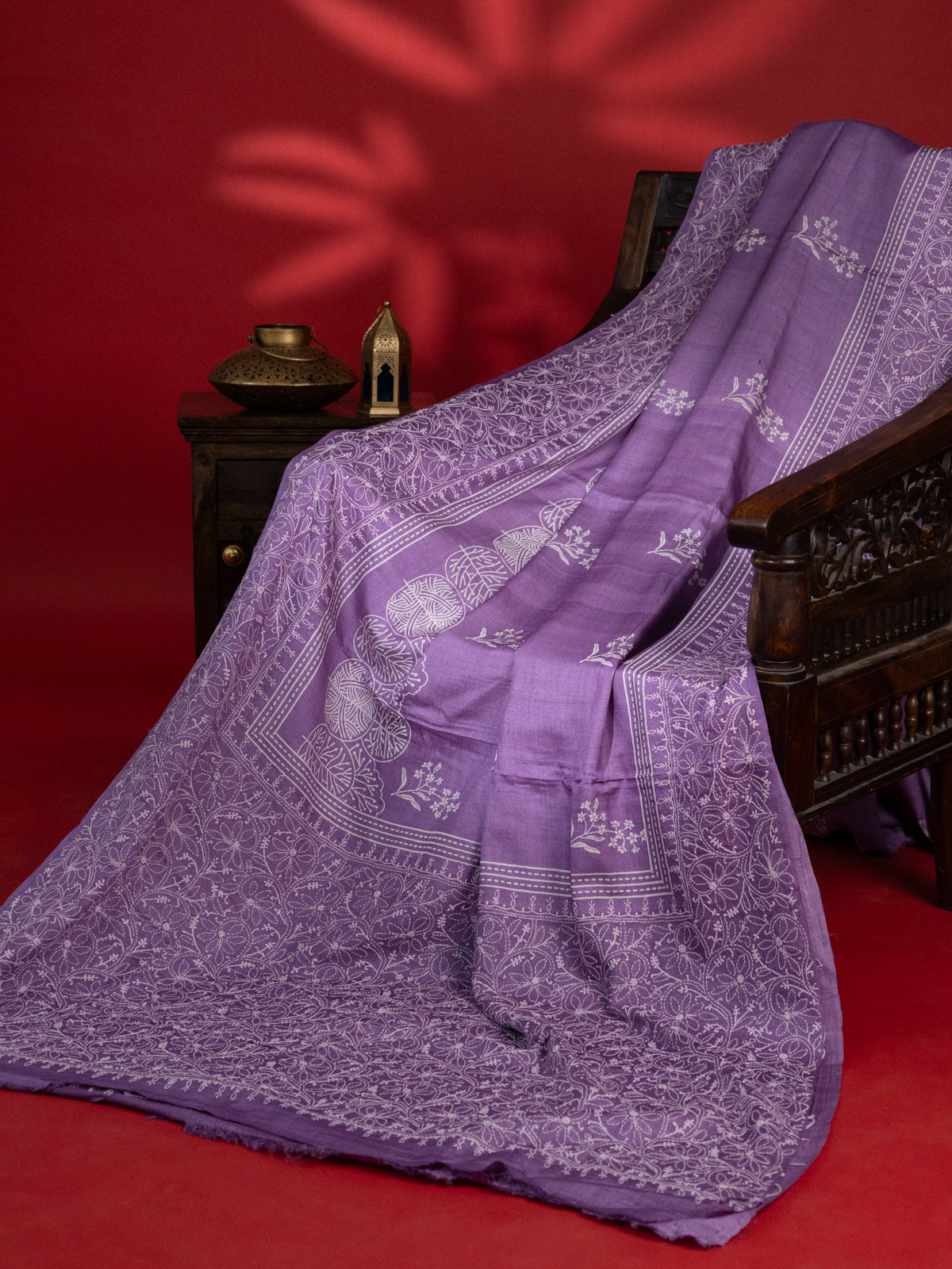 Lavender Tussar Silk Saree Border Embroidery