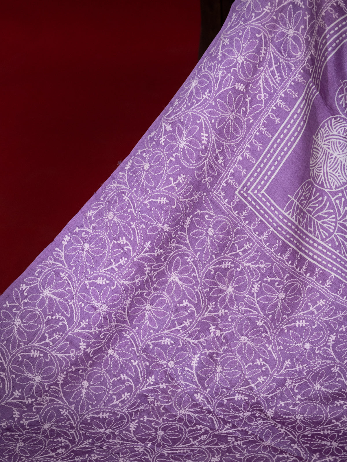 Lavender Tussar Silk Saree Border Embroidery
