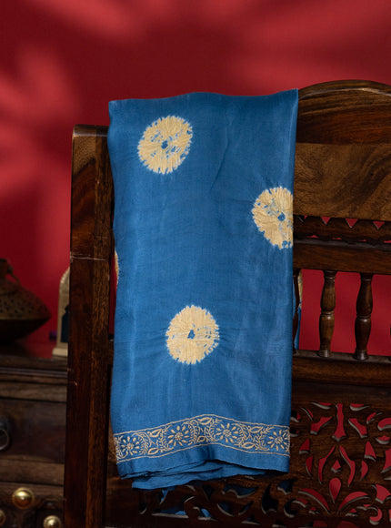 Blue Gajji Silk With Tie & Dye Buttas And Kutch Embroidery