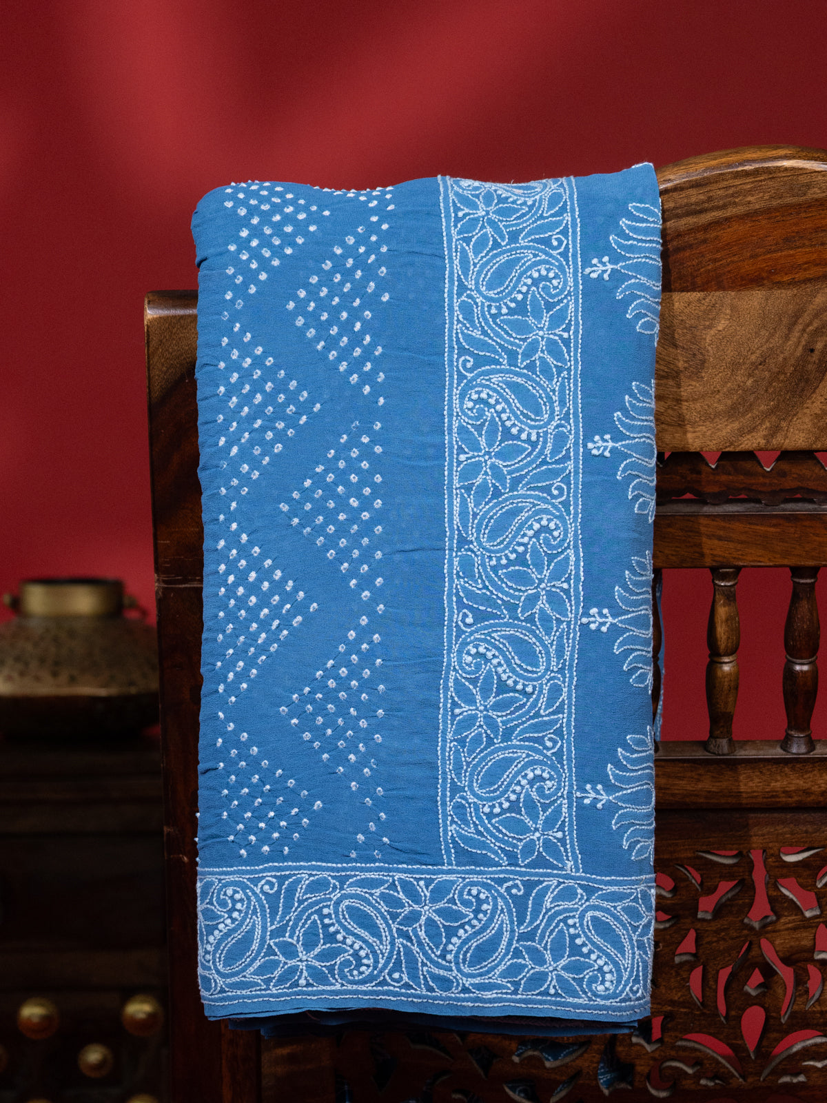 Blue Banarasi Georgette Saree With Bandhej