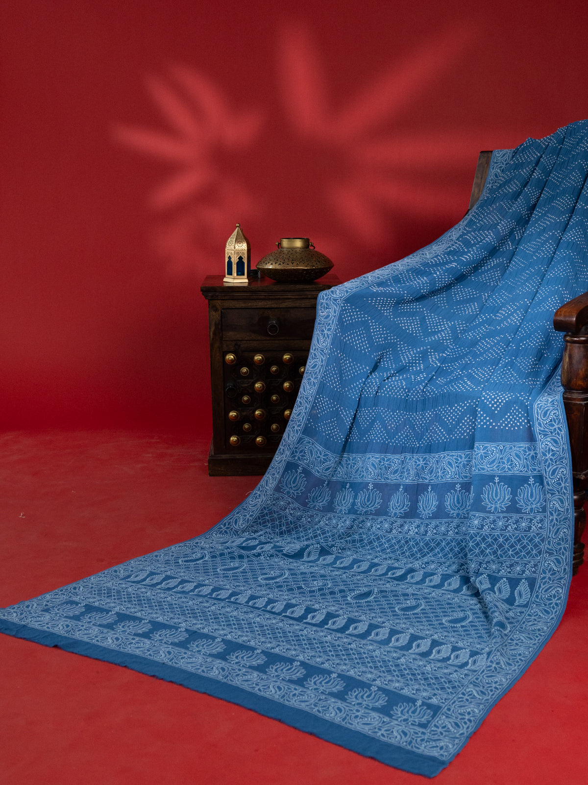 Blue Banarasi Georgette Saree With Bandhej