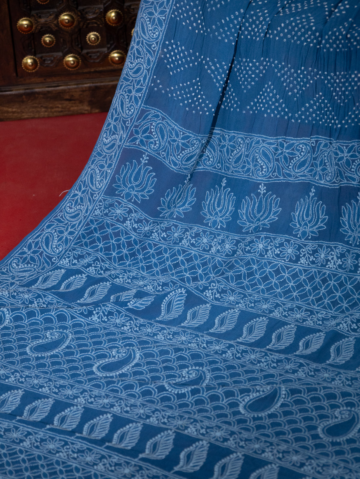 Blue Banarasi Georgette Saree With Bandhej