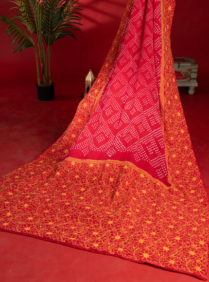 Tomato Red Georgette Saree With Bandhej