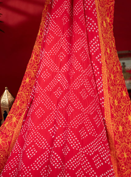 Tomato Red Georgette Saree With Bandhej