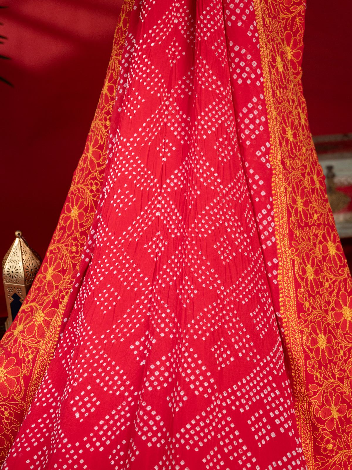 Tomato Red Georgette Saree With Bandhej
