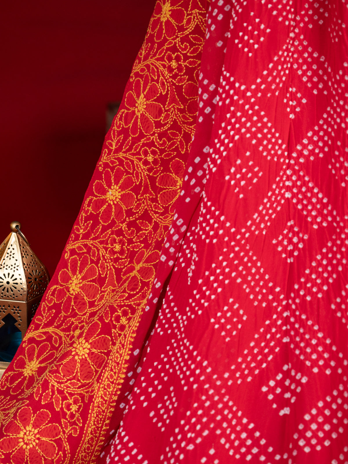 Tomato Red Georgette Saree With Bandhej