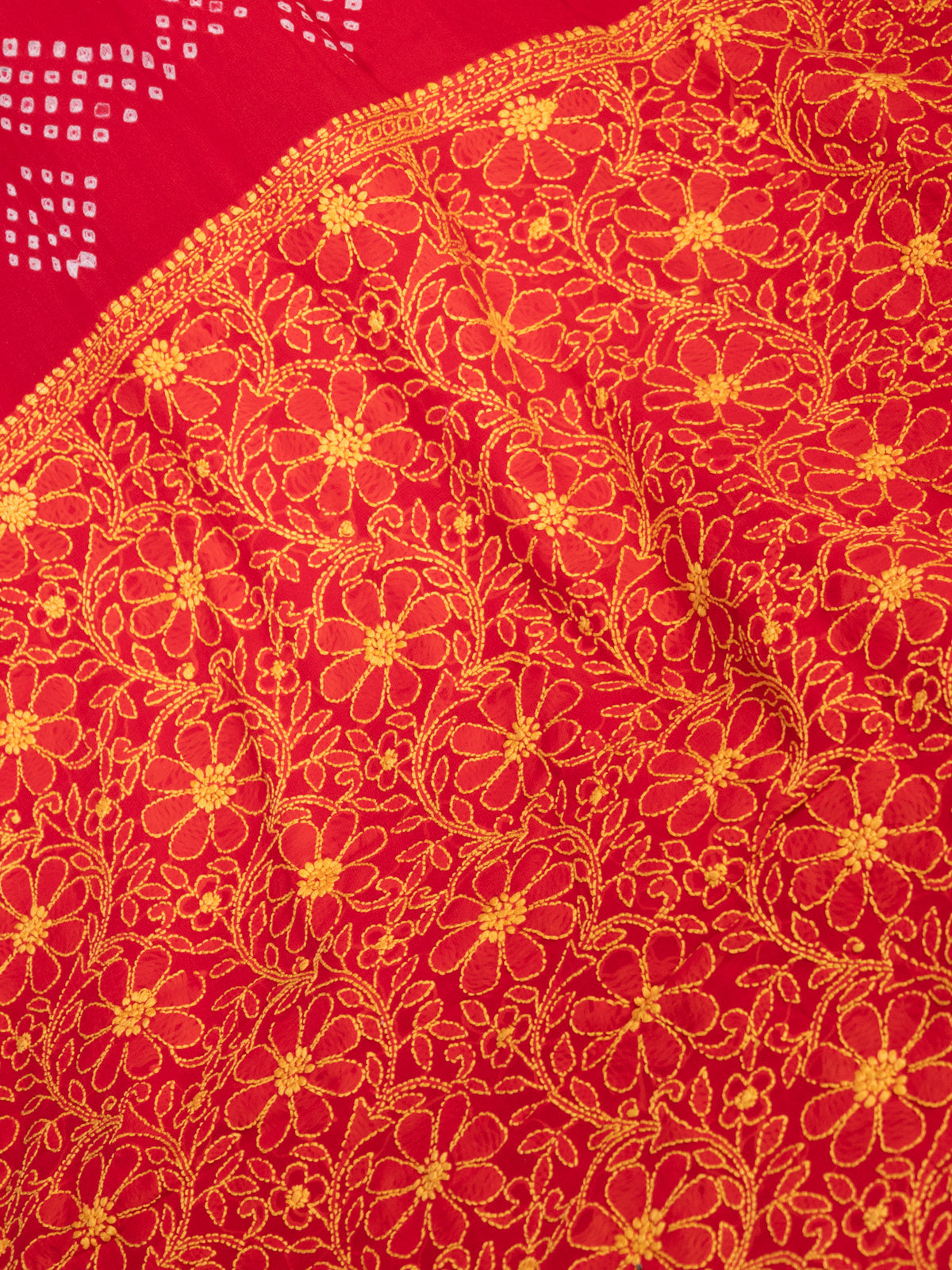 Tomato Red Georgette Saree With Bandhej