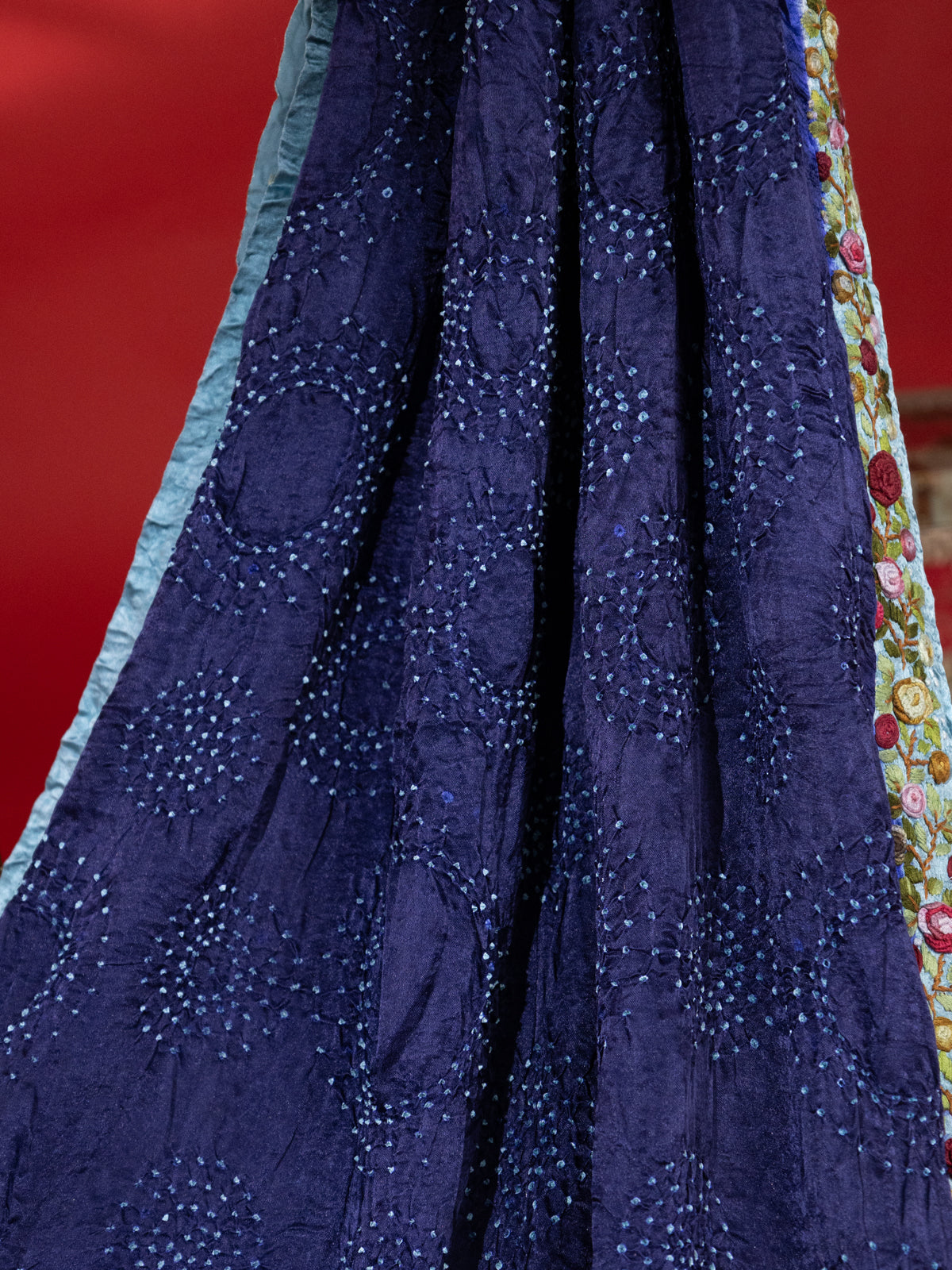 Navy Blue & Pastel Blue Gajji Silk With Bandhej And Kutch Embroidery