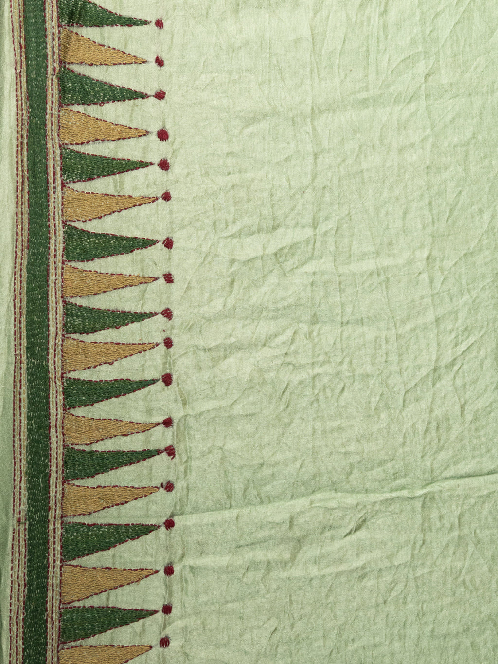 Red & Pastel Green Gajji Silk With Bandhej And Kutch Embroidery