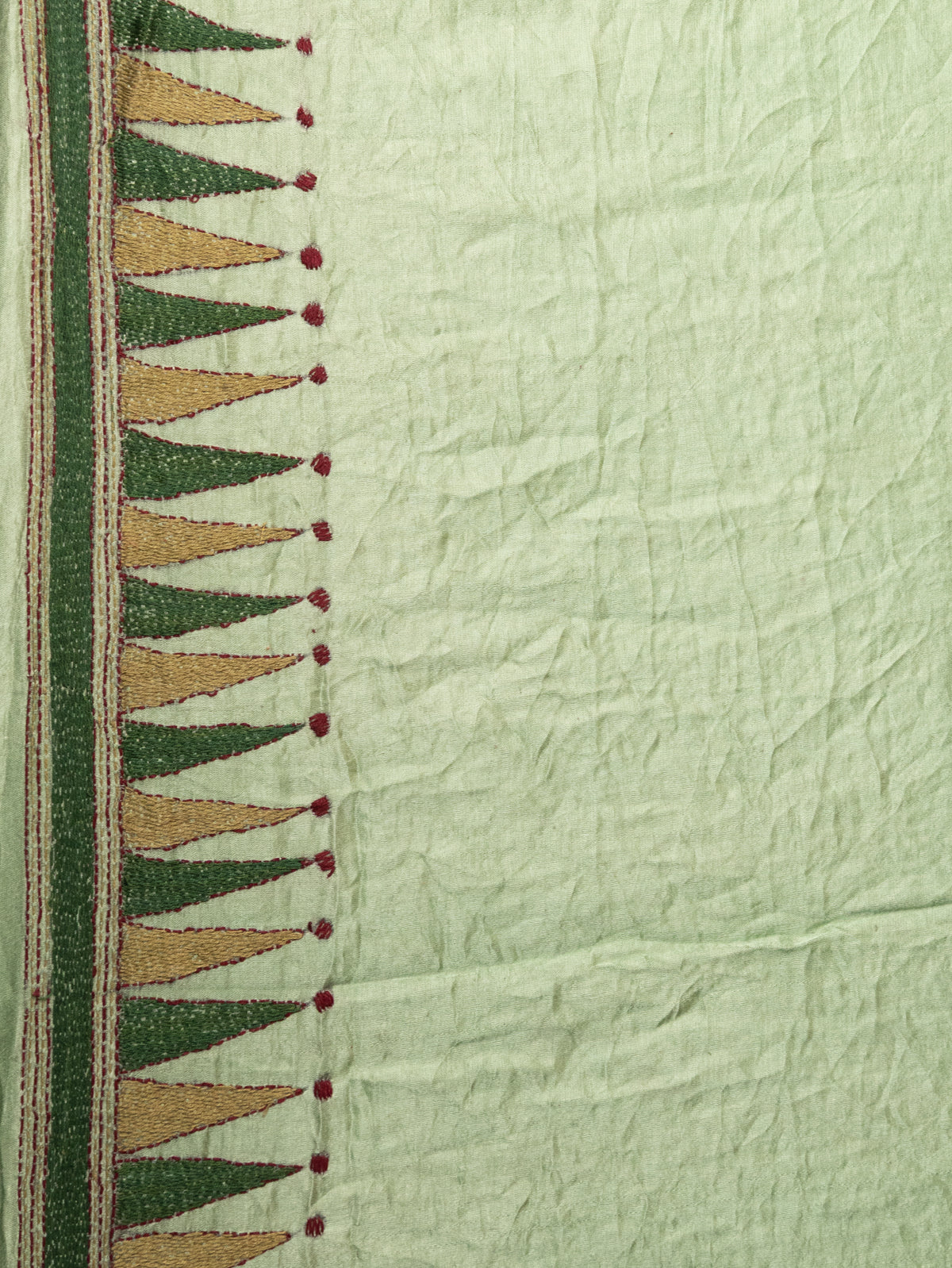Red & Pastel Green Gajji Silk With Bandhej And Kutch Embroidery