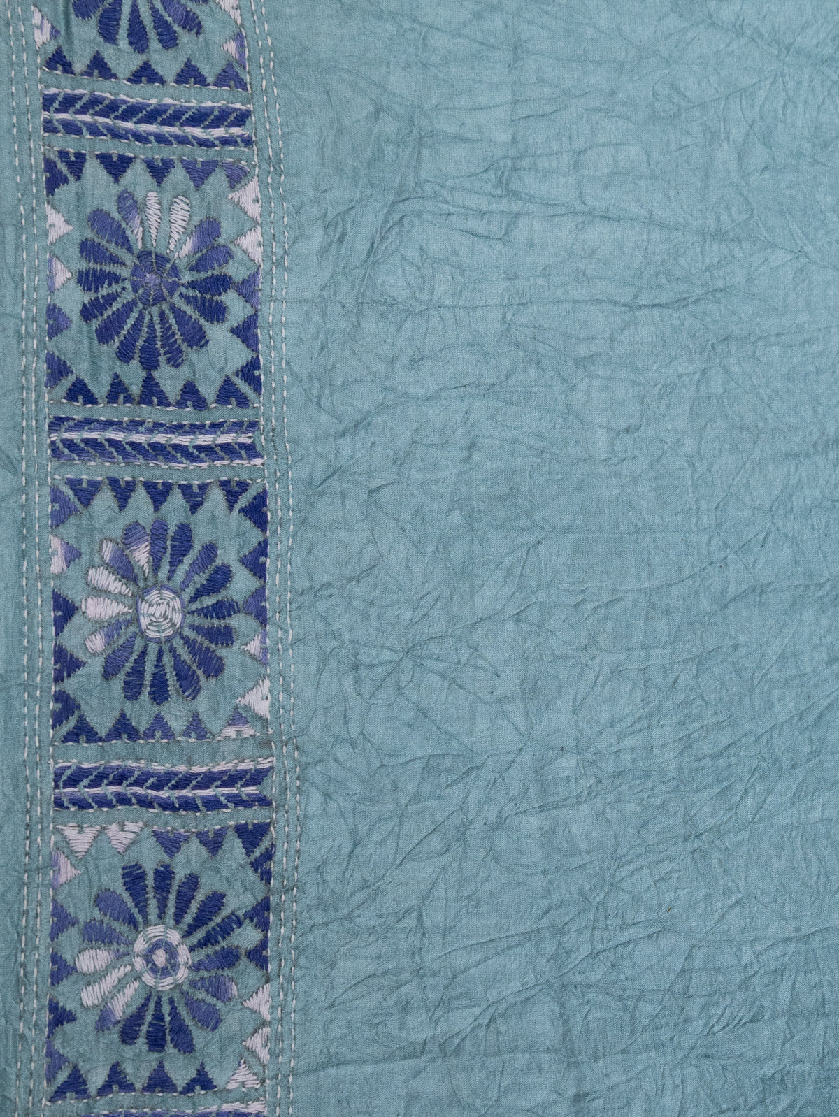 Blue & Pastel Blue Gajji Silk With Bandhej And Kutch Embroidery