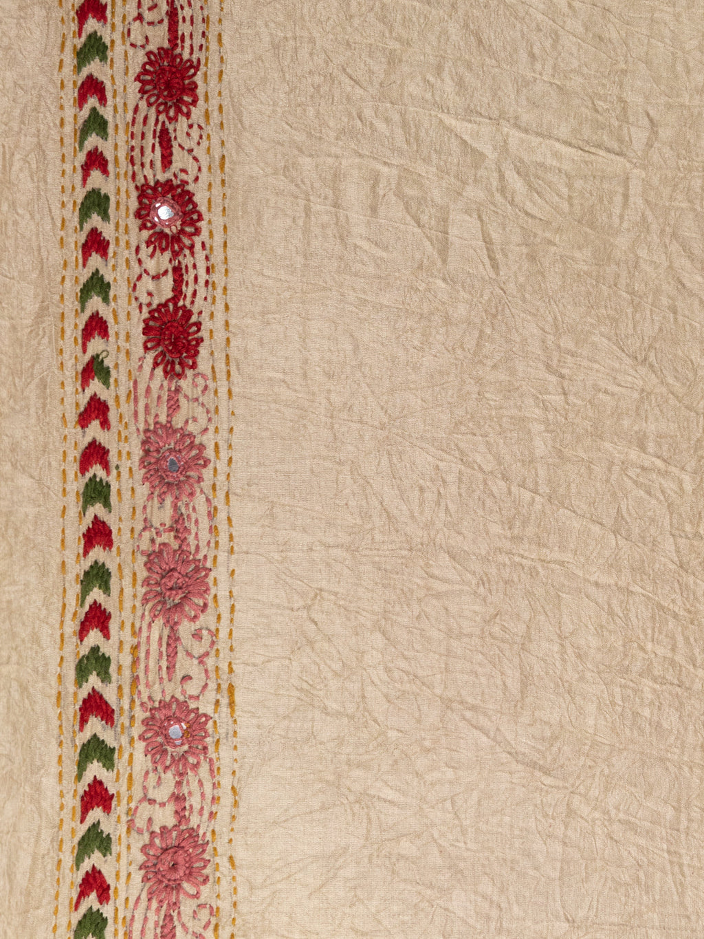 Pink & Beige Gajji Silk With Bandhej And Kutch Embroidery