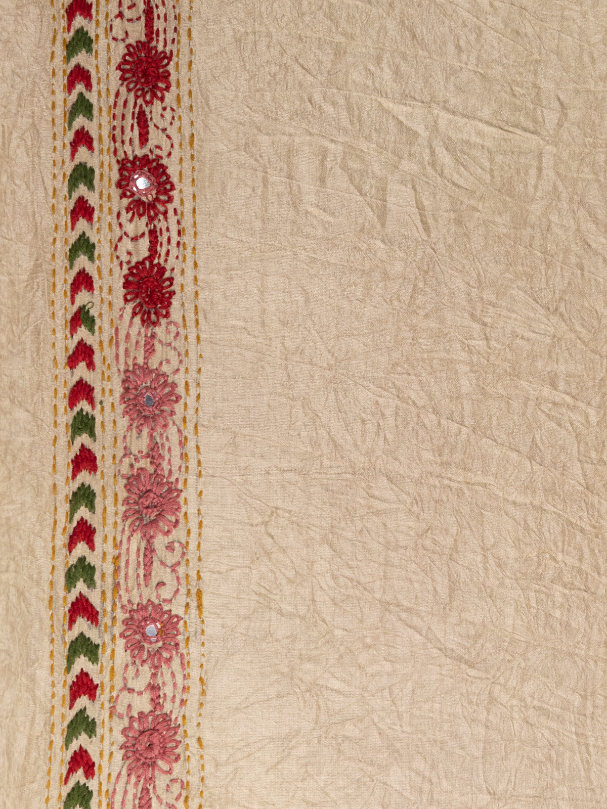 Pink & Beige Gajji Silk With Bandhej And Kutch Embroidery