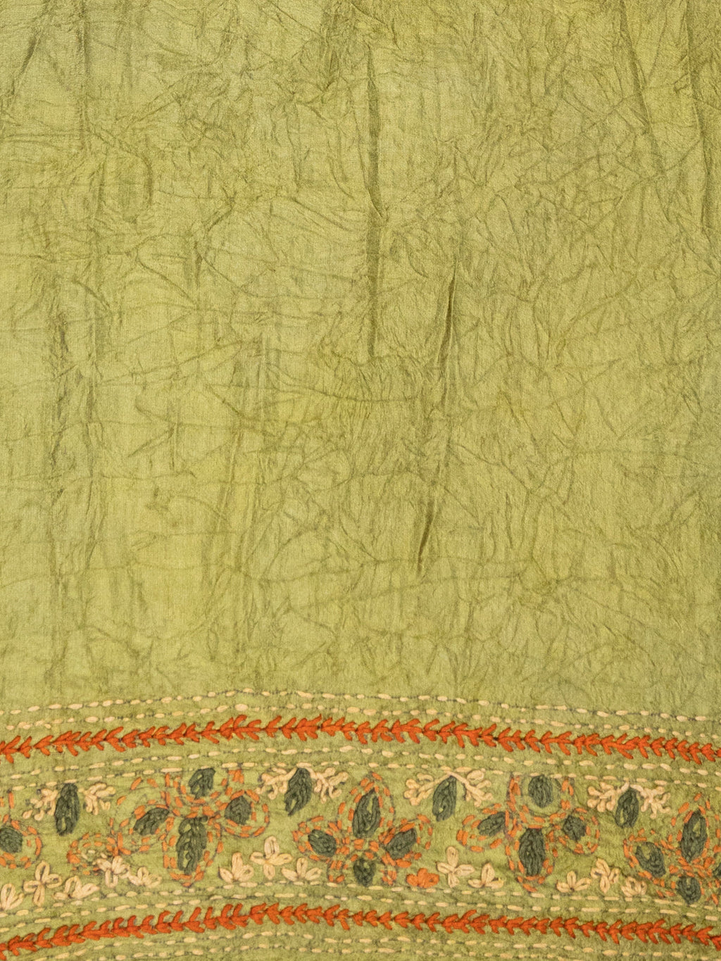 Peacock Blue & Mehendi Green Gajji Silk With Bandhej And Kutch Embroidery