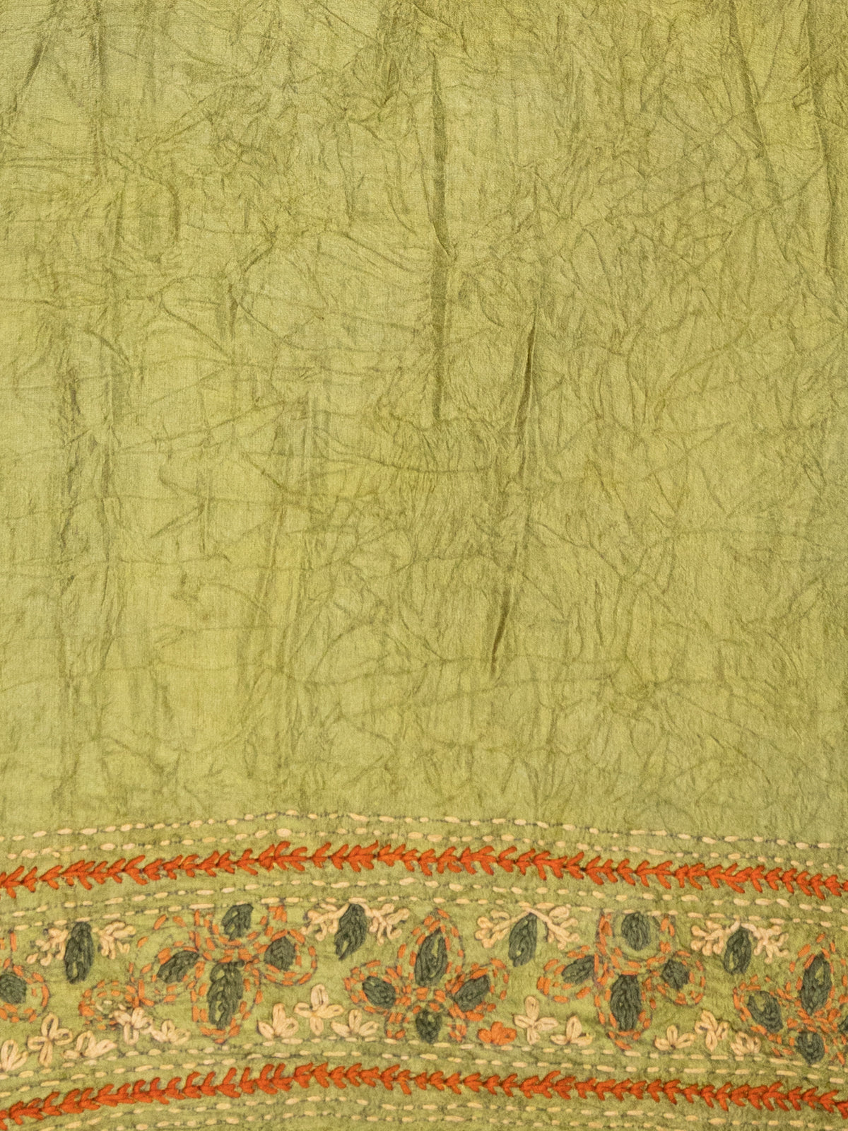 Peacock Blue & Mehendi Green Gajji Silk With Bandhej And Kutch Embroidery