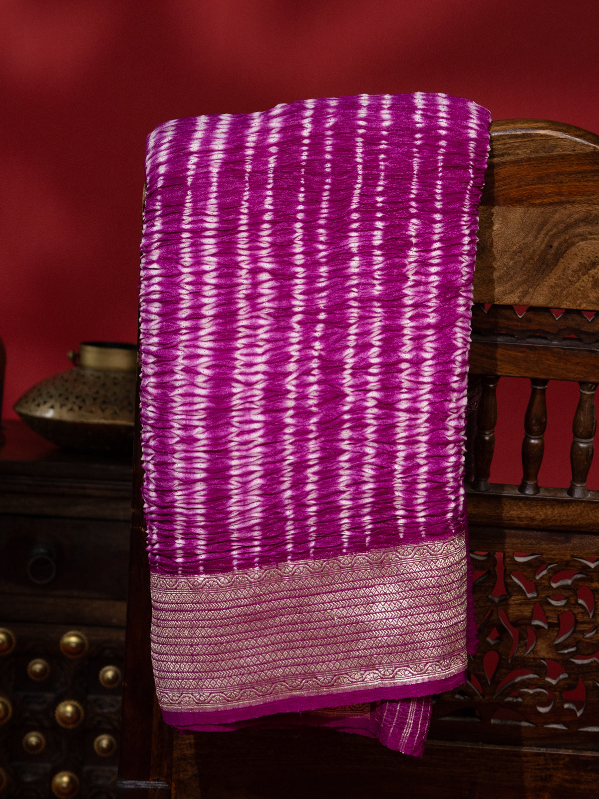 Purple Tussar Silk Saree With Shibori Style