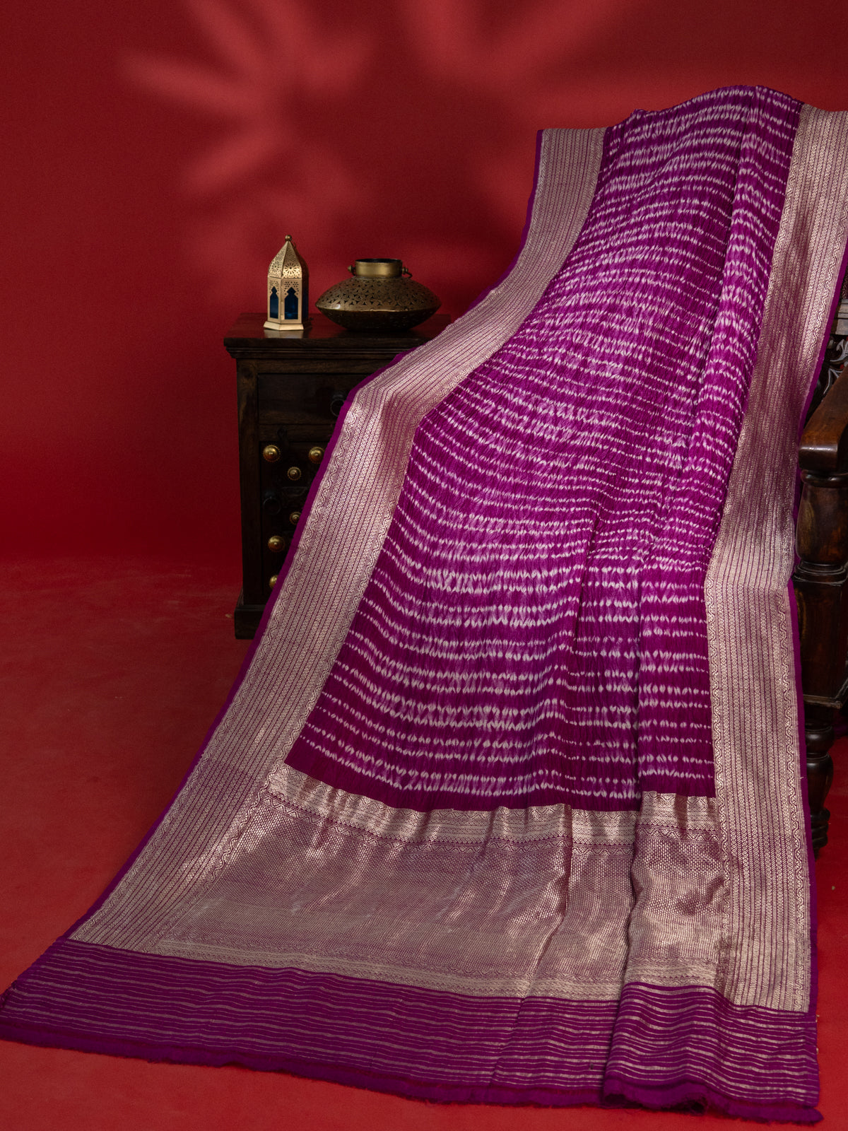 Purple Tussar Silk Saree With Shibori Style