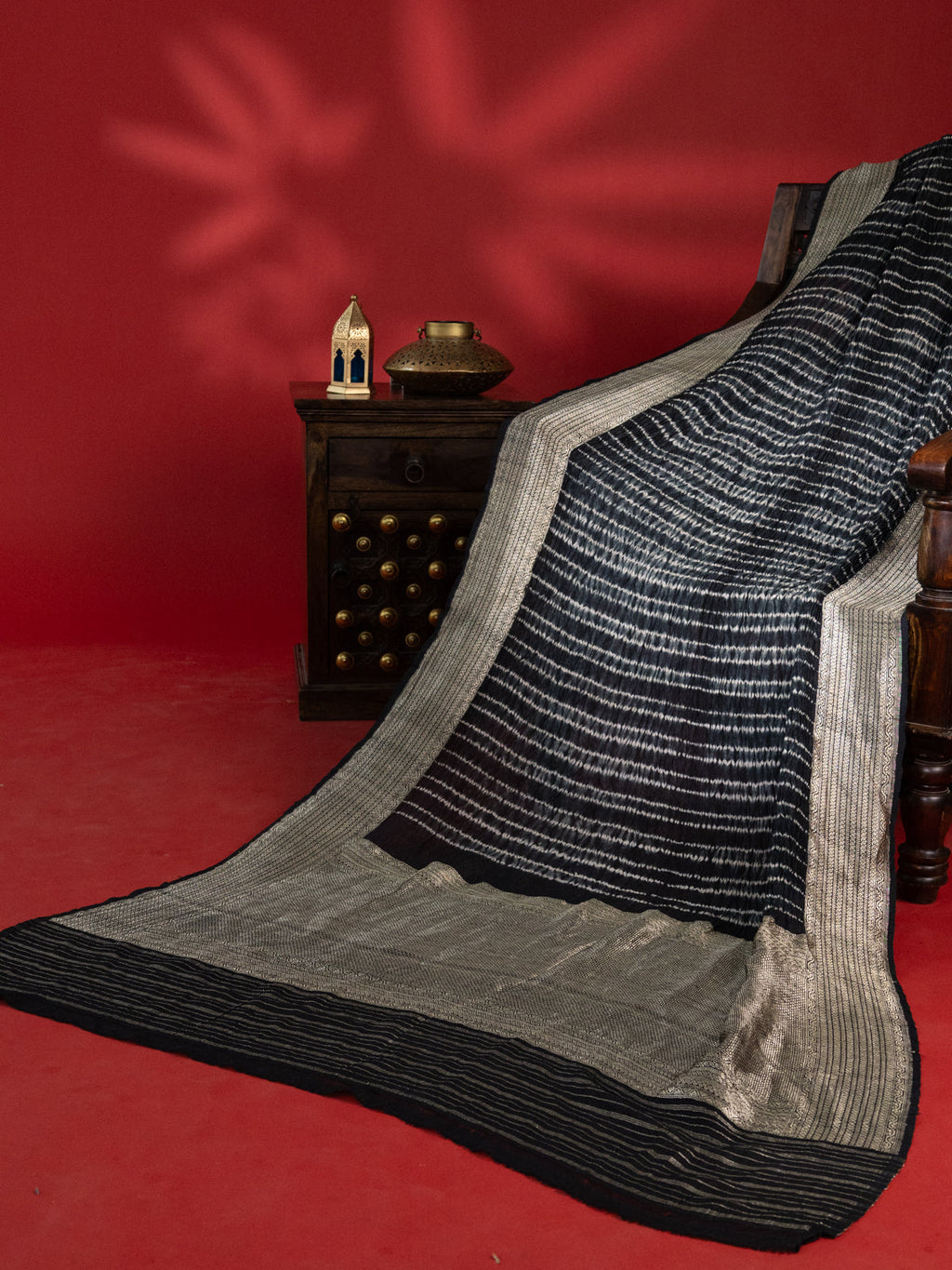 Elephant Grey & Black Tussar Silk Saree With Shibori Style