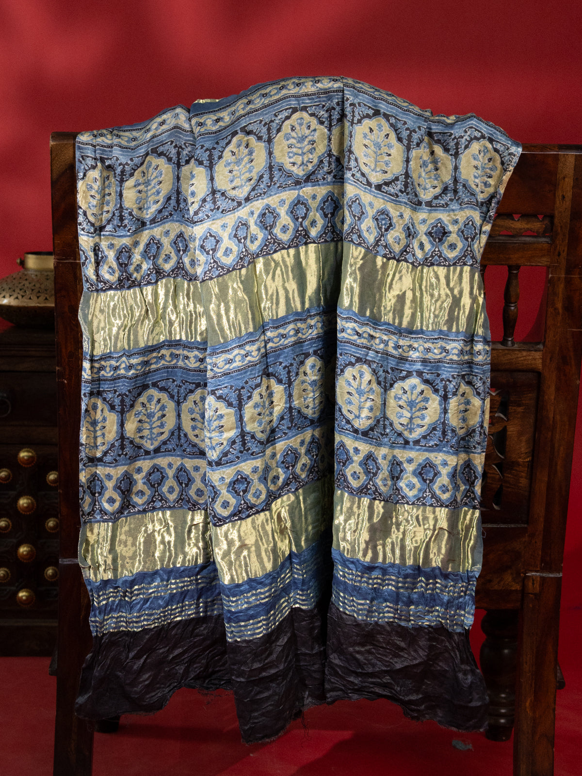 Navy Blue & Pastel Blue Gajji Silk With Allover Bandhej