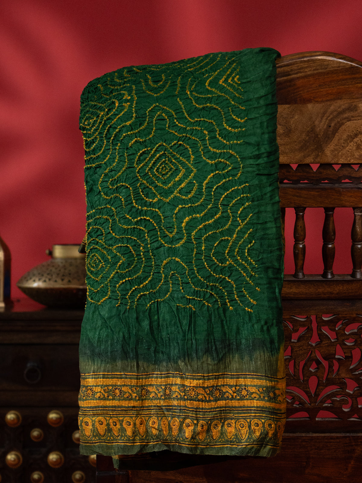 Green & Mehendi Green Gajji Silk With Allover Bandhej