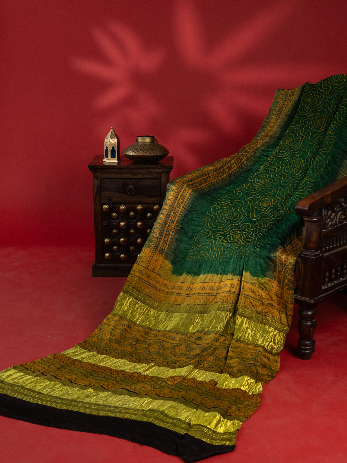 Green & Mehendi Green Gajji Silk With Allover Bandhej