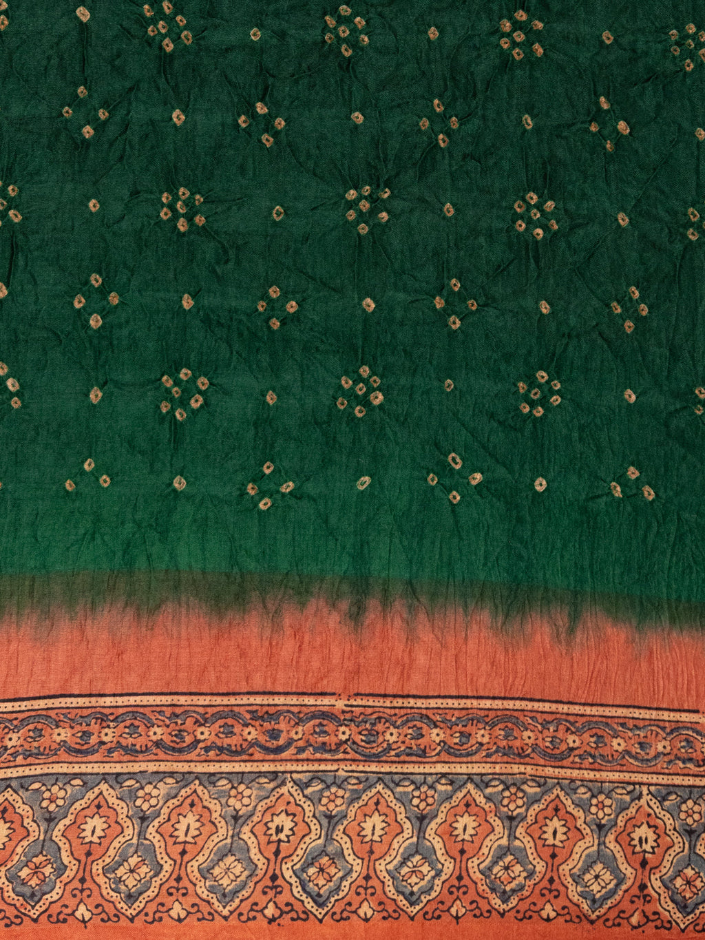 Green & Rust Gajji Silk With Allover Zig Zag Bandhej