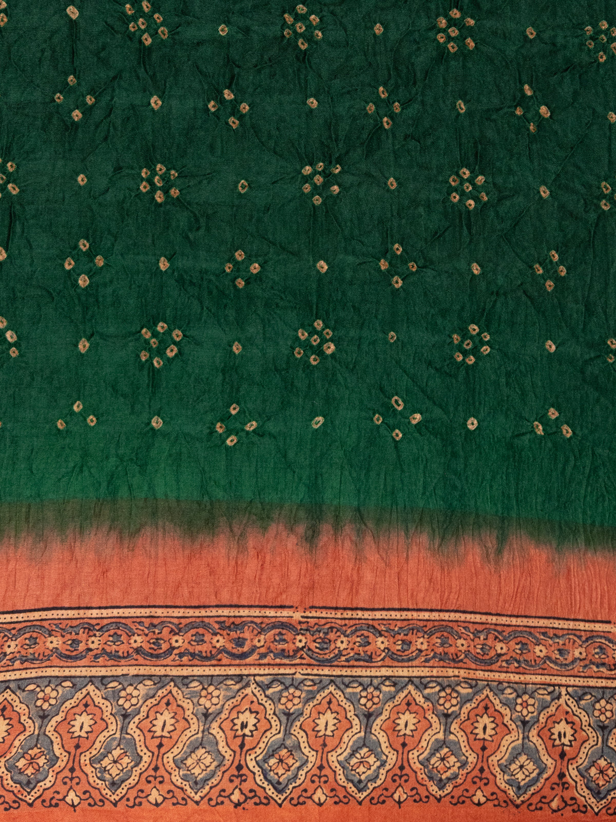 Green & Rust Gajji Silk With Allover Zig Zag Bandhej