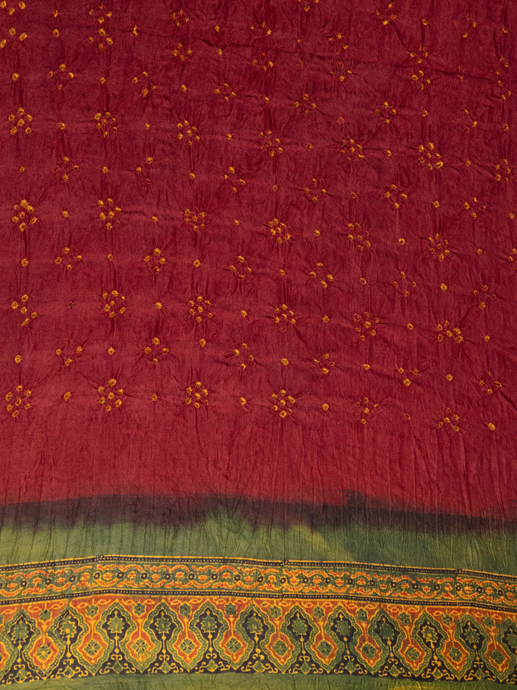 Maroon & Mehendi Green Gajji Silk With Bandhej
