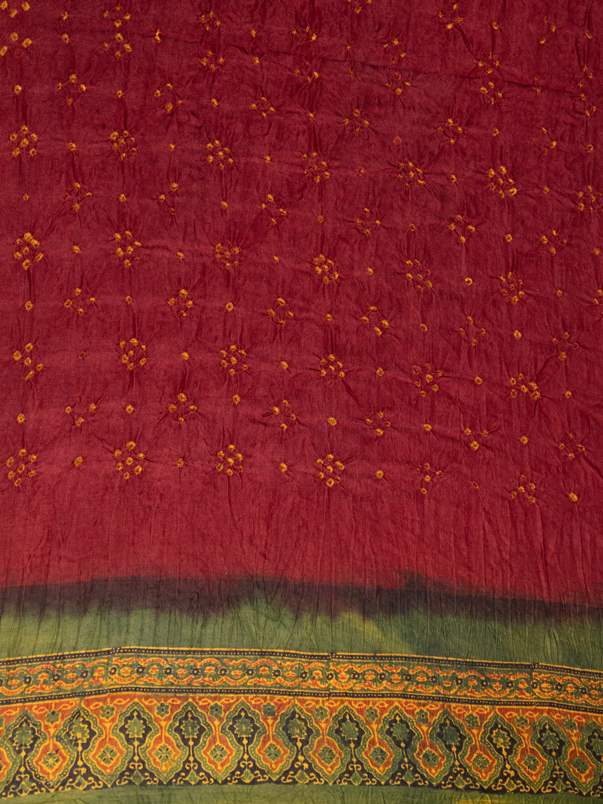 Maroon & Mehendi Green Gajji Silk With Bandhej