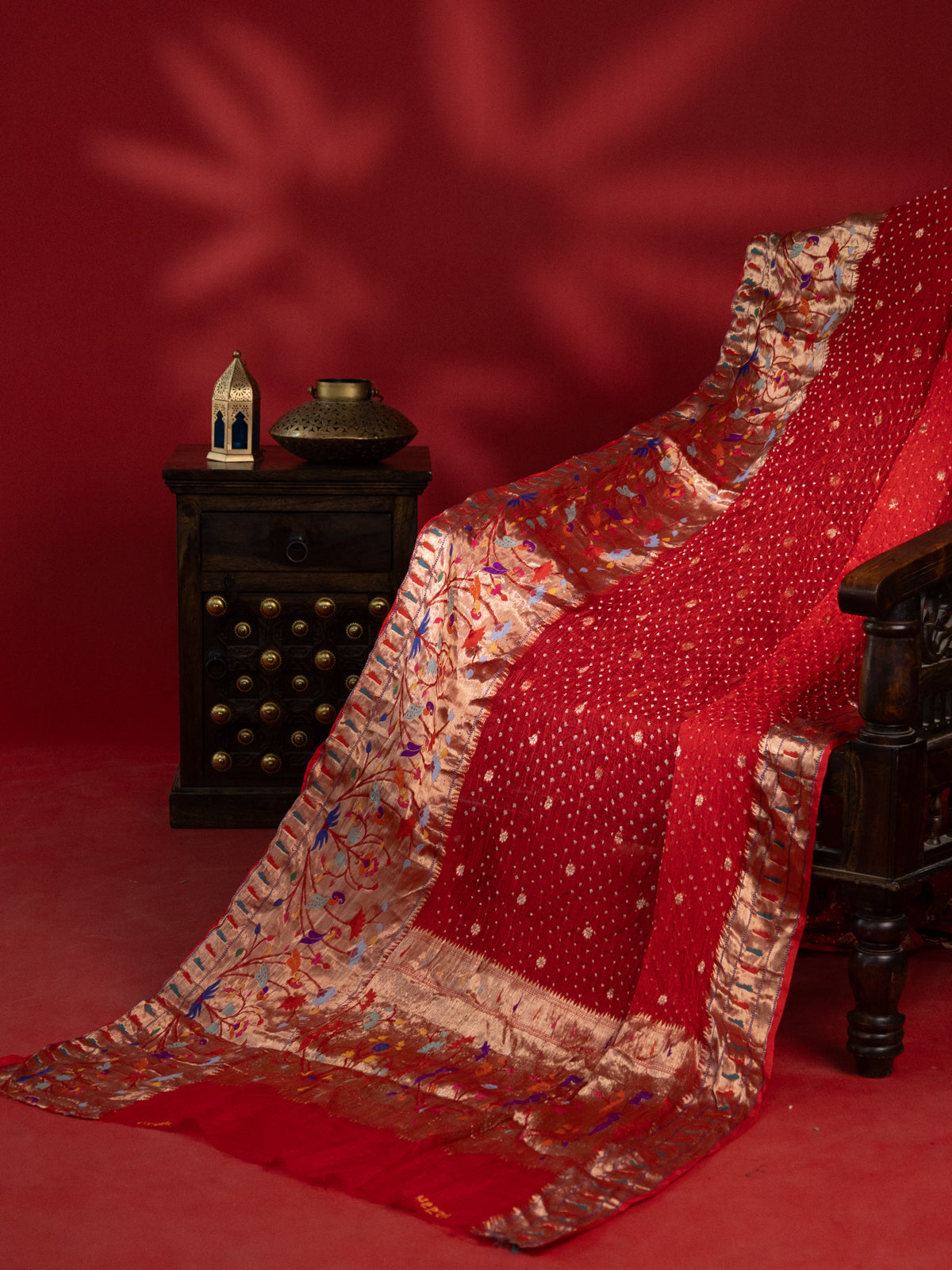 Red Zari Kota Silk Saree Border With Bandhej