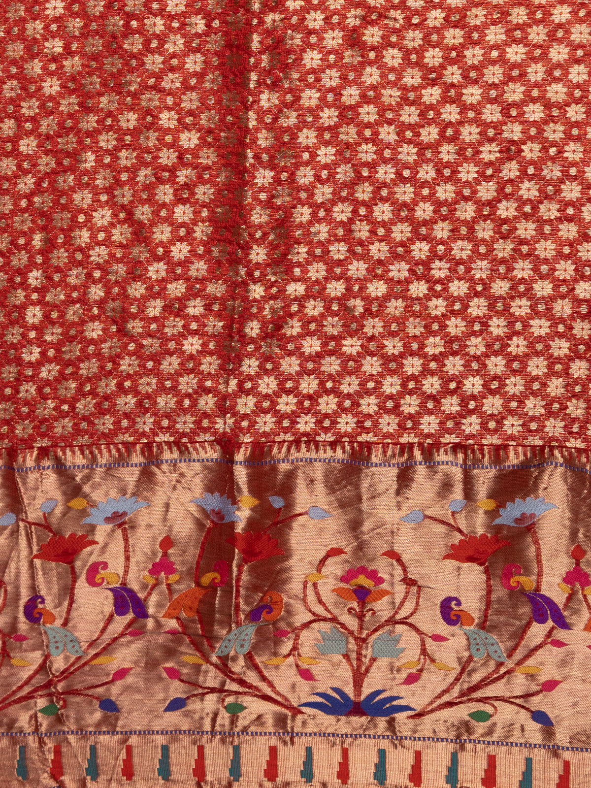 Red Zari Kota Silk Saree Border With Bandhej