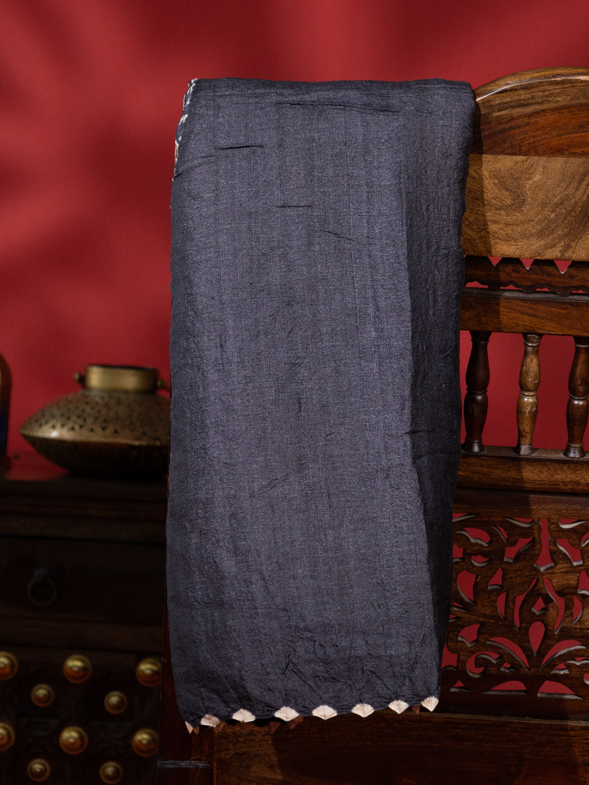 Black Tussar Silk Saree With Placement Style Shibori Prints