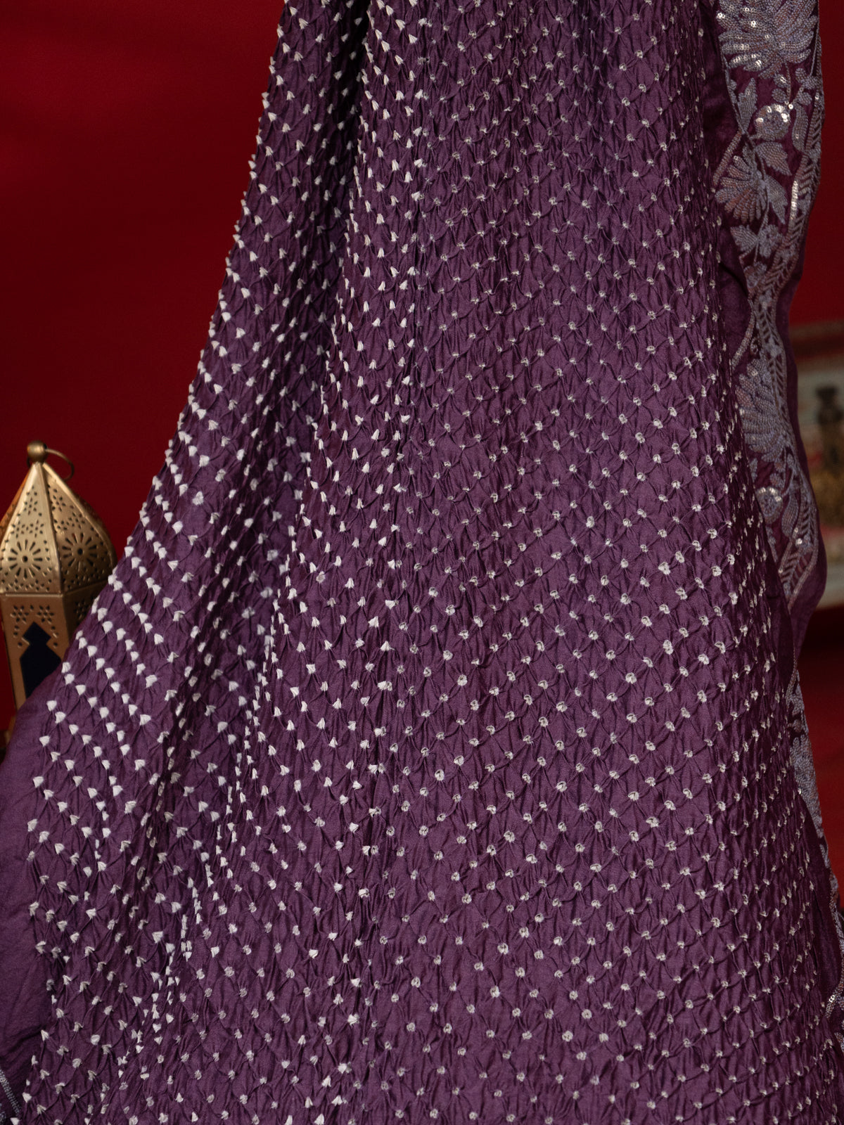Pastel Purple Bandhini Silk Saree With Sequin Work