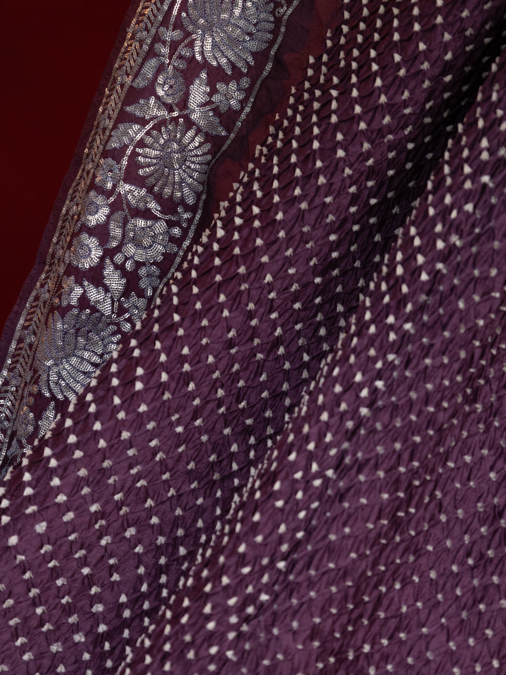 Pastel Purple Bandhini Silk Saree With Sequin Work