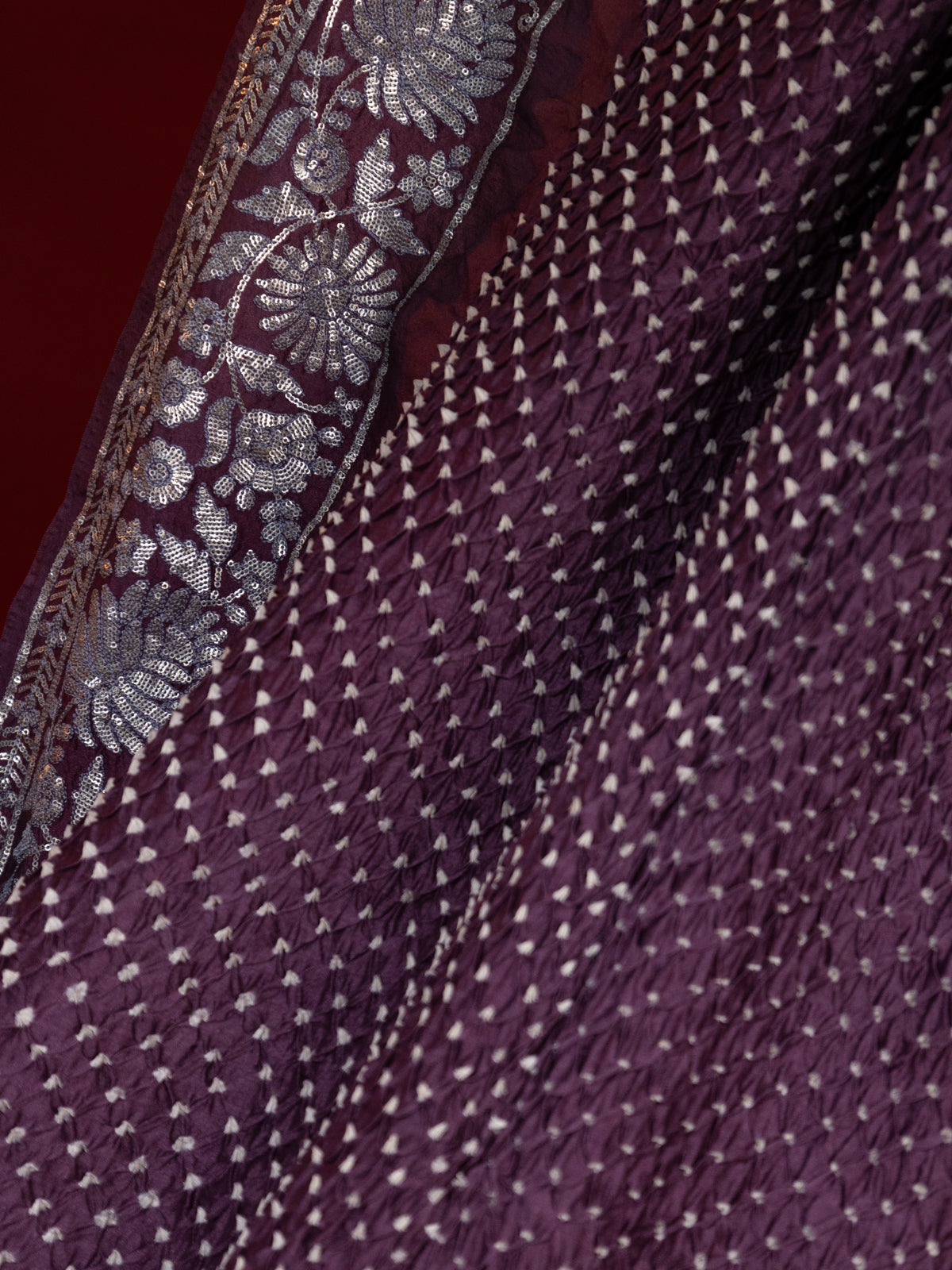 Pastel Purple Bandhini Silk Saree With Sequin Work