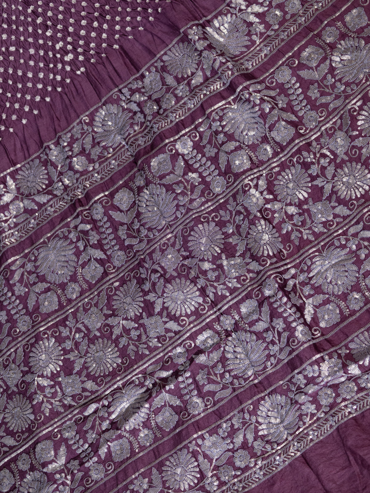 Pastel Purple Bandhini Silk Saree With Sequin Work