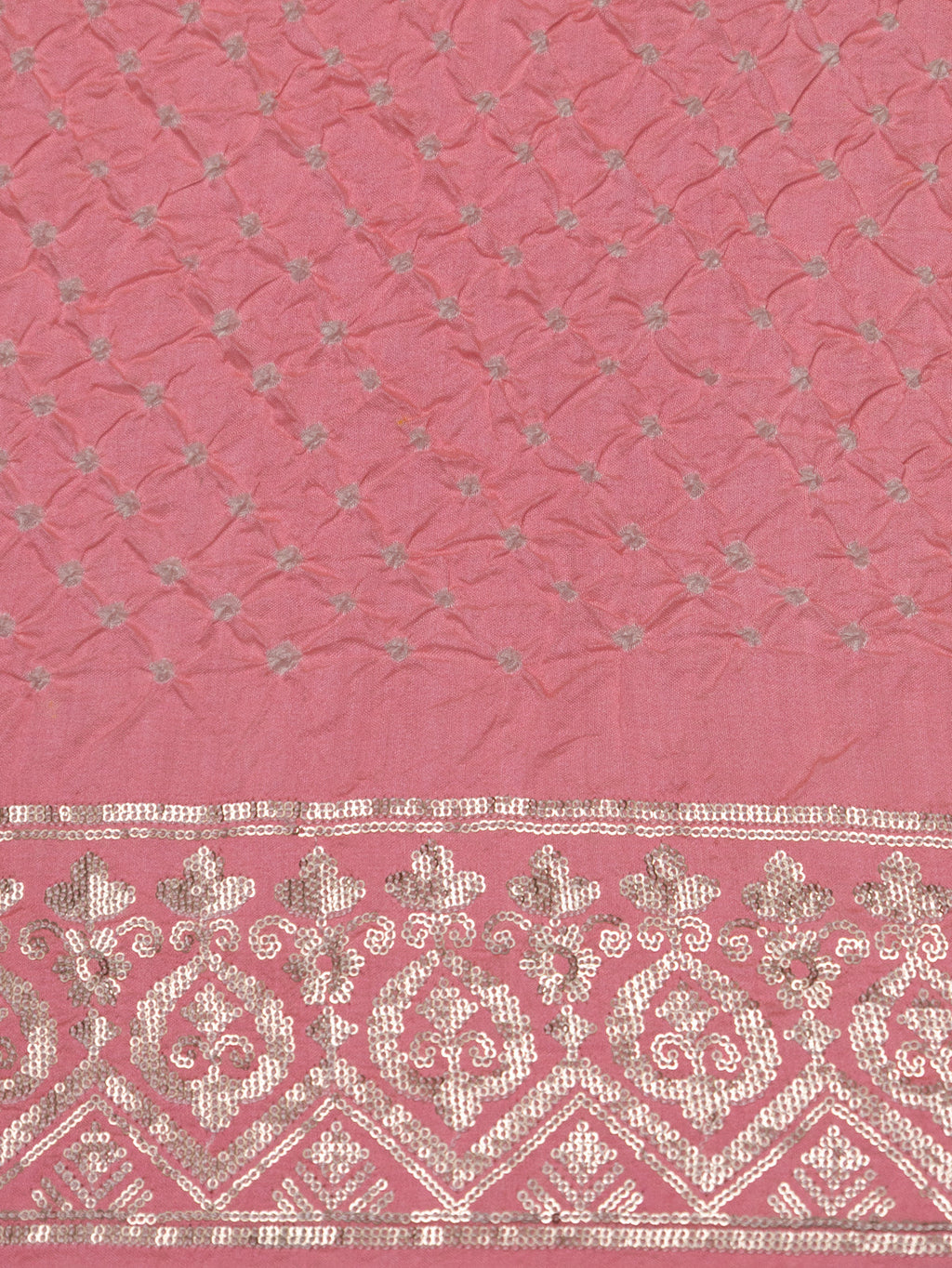 Peach Pink Bandhini Silk Saree With Sequin Work