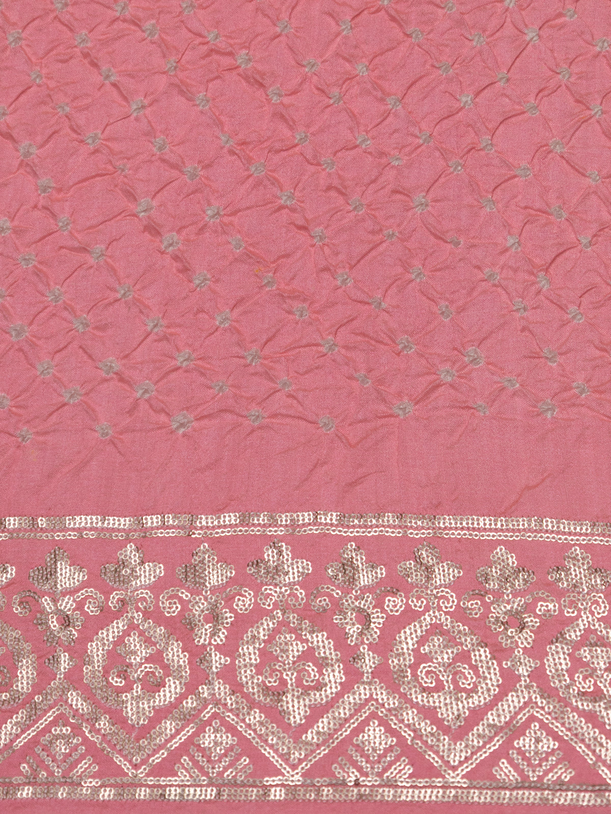Peach Pink Bandhini Silk Saree With Sequin Work