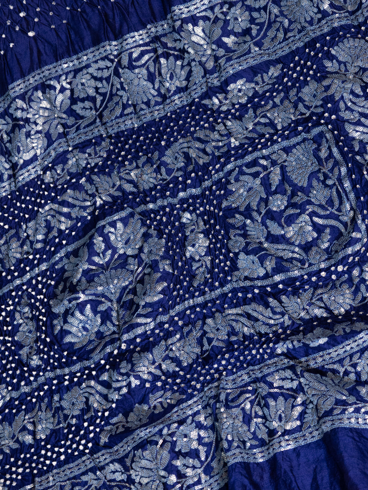 Navy Blue Bandhini Silk Saree With Sequin Work