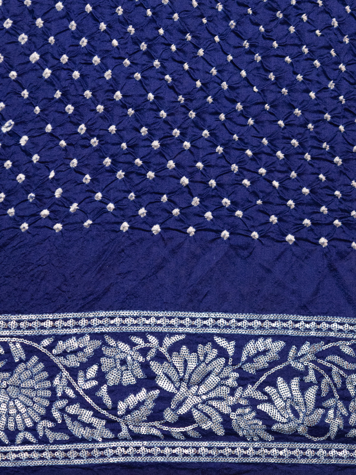 Navy Blue Bandhini Silk Saree With Sequin Work