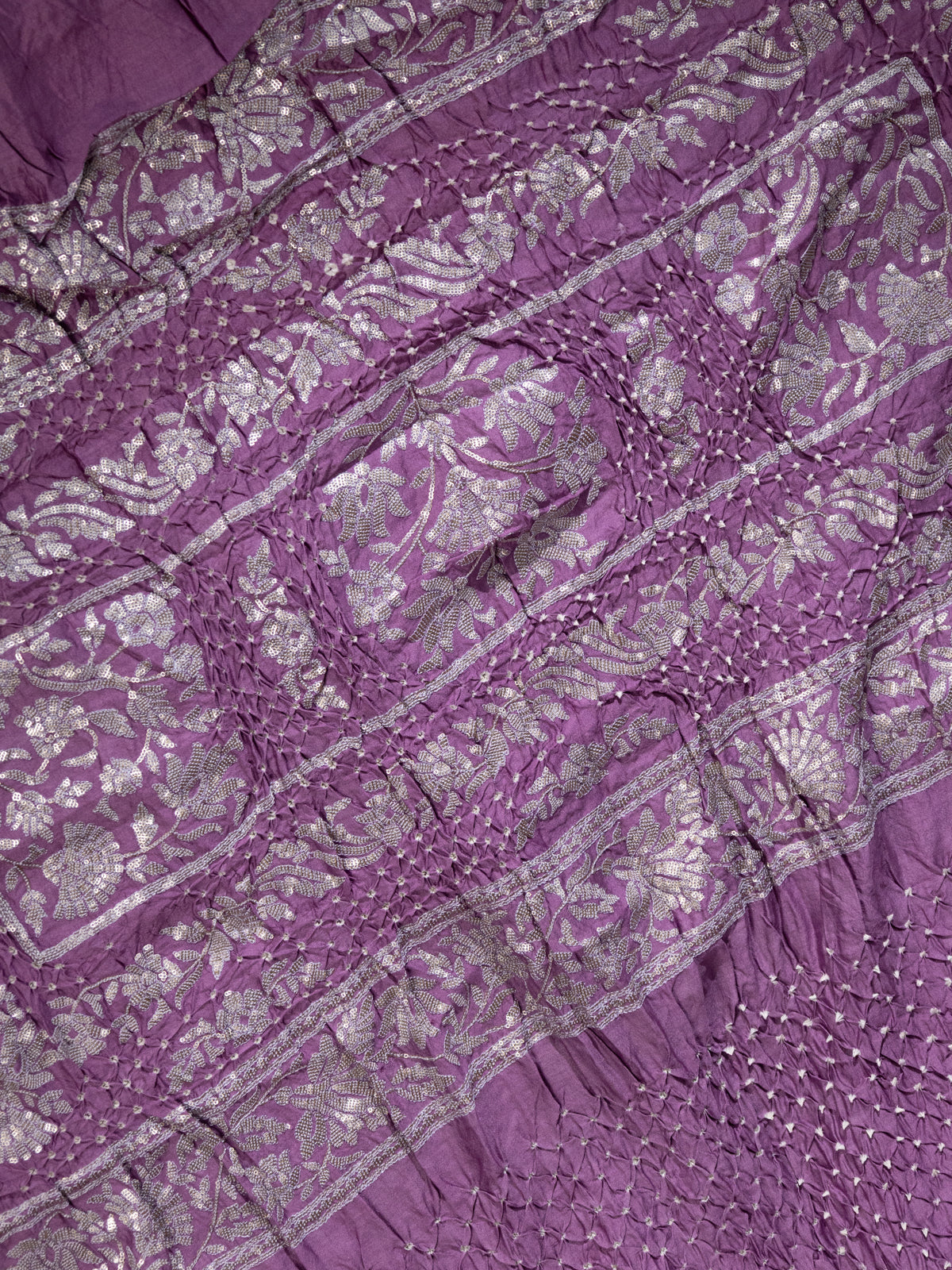 Pastel Purple Bandhini Silk Saree With Sequin Work